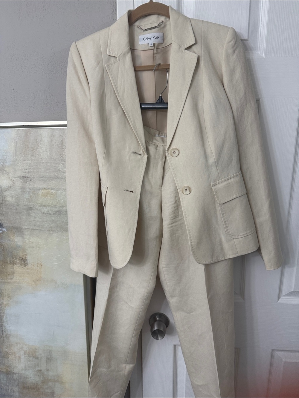 Calvin Klein Cream Women's Blazer and Pants Suit Set